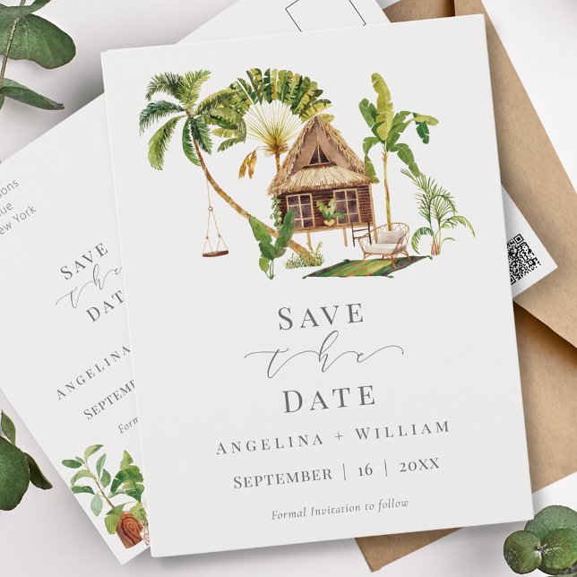 Tropical Tree Wedding Save the Date Postcard (Creator Uploaded)