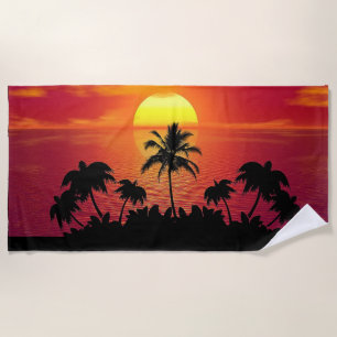 Tropical Trees and Sunset Beach Towel