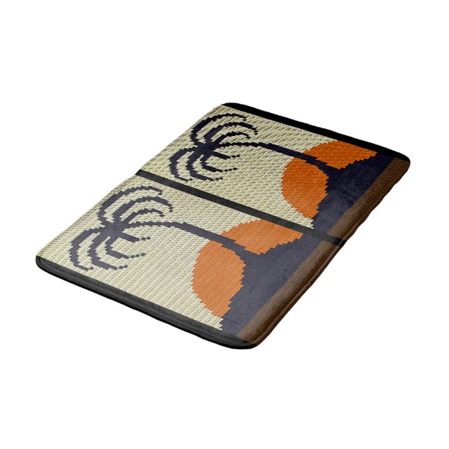 Tropical Trees Orange Sunset Artisan Crochet Print Bath Mat (Angled)