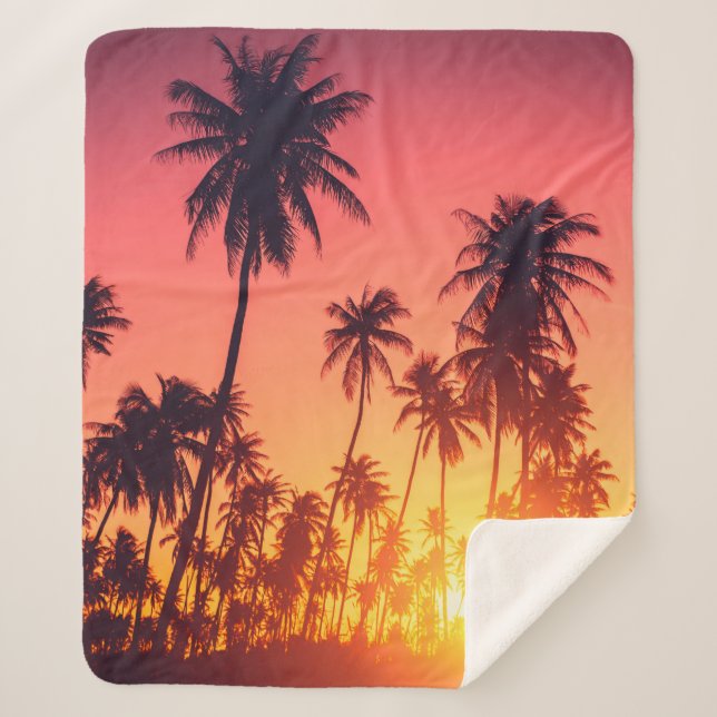 Tropical trees sunset sherpa blanket (Front)