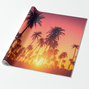 Tropical trees sunset wrapping paper
