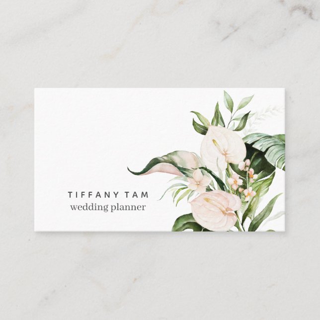 Tropical Trendy Floral Pink Elegant Modern Chic Business Card (Front)