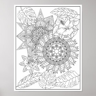 Tropical Tribal Intricate Mandala Adult Colouring  Poster