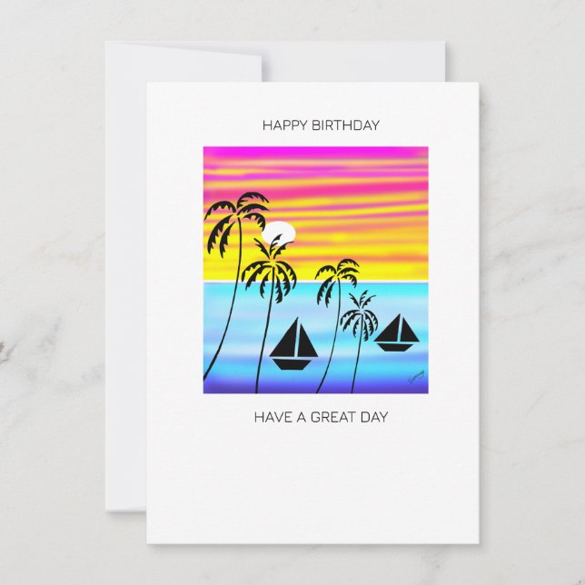 Tropical Tropical Sunset Sailing Birthday Card (Front)