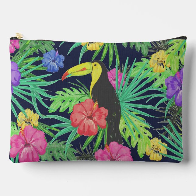 Tropical Tucan and Leaves Rainforest Accessory Pouch (Front)