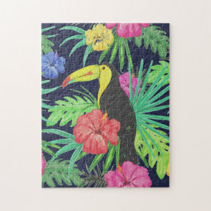 Tropical Tucan and Leaves Rainforest Jigsaw Puzzle