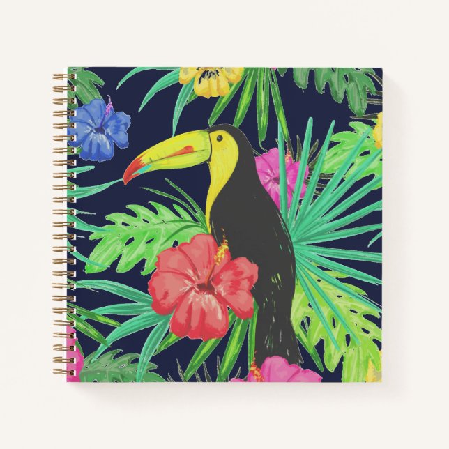 Tropical Tucan and Leaves Rainforest Notebook (Front)