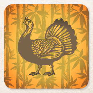 Tropical Turkey Thanksgiving Bamboo  Square Paper Coaster