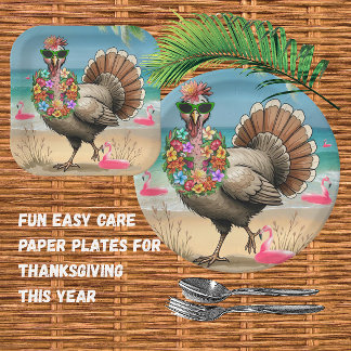 Tropical Turkey Thanksgiving Paper  Plate