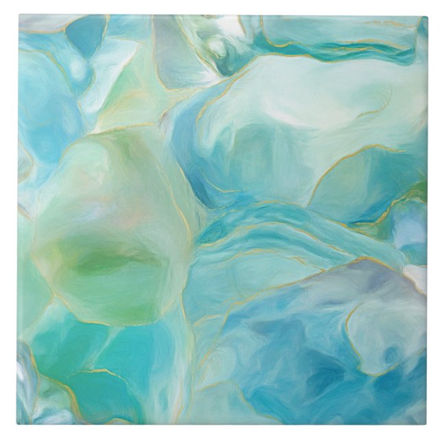 Tropical Turquoise Abstract Gemstone Coastal Ceramic Tile (Front)