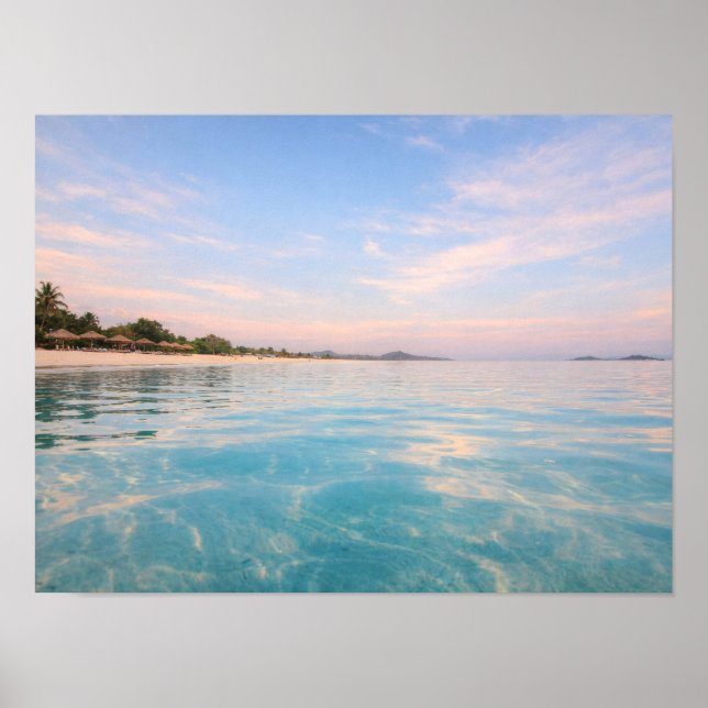 Tropical Turquoise Beach Poster - Pastel Sunset (Front)