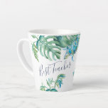 Tropical Turquoise Blue Watercolor Sea Turtle Mug<br><div class="desc">Add tropical island style to your home with my witty latte mug featuring my original hand painted watercolor sea turtle and monstera palm leaves in shades of blue, green and white. The words Seas The Moment are set in hand lettered script typography in navy blue. Personalise the words to Seas...</div>