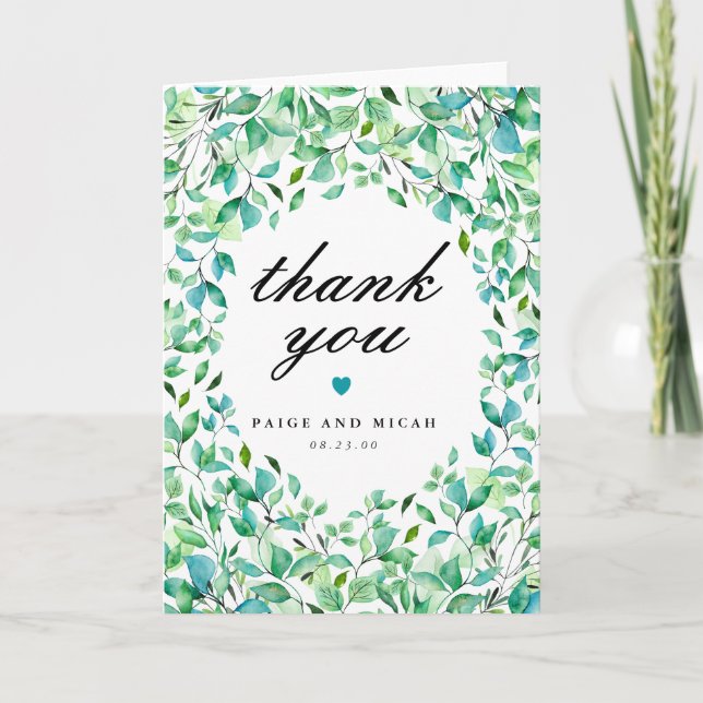 Tropical Turquoise Botanical Wedding Thank You Card (Front)