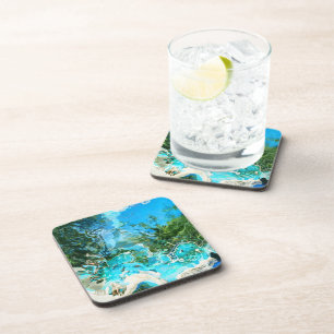 Tropical Turquoise Ocean Blue & Seaweed Green Coaster
