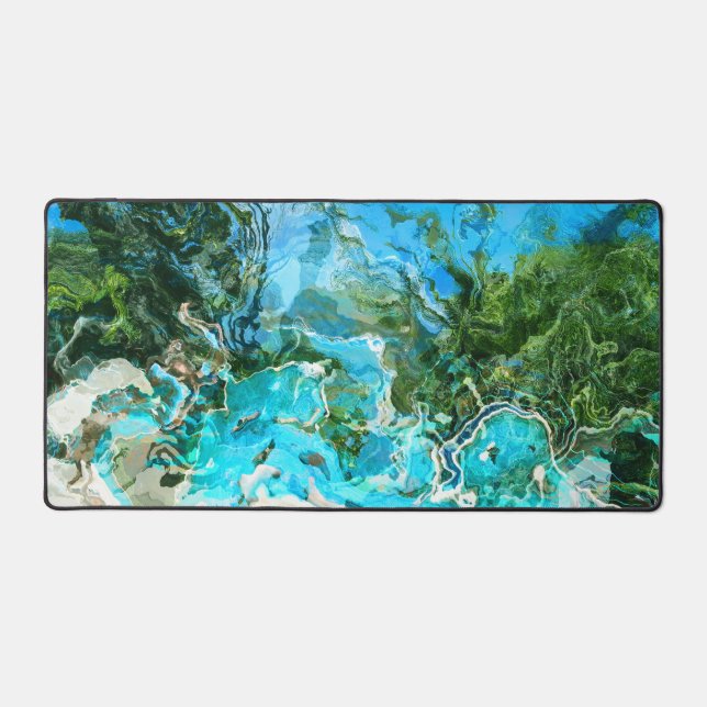 Tropical Turquoise Ocean Blue & Seaweed Green Desk Mat (Front)