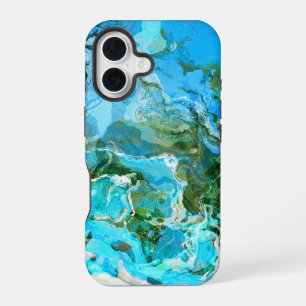 Tropical Turquoise Ocean Blue & Seaweed Green iPhone 16 Case