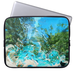 Tropical Turquoise Ocean Blue & Seaweed Green Laptop Sleeve