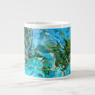 Tropical Turquoise Ocean Blue & Seaweed Green Large Coffee Mug