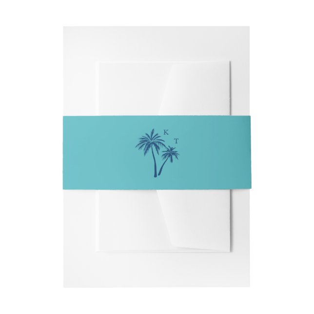 Tropical Turquoise Palm Tree Wedding Monogram Invitation Belly Band (Front Example)