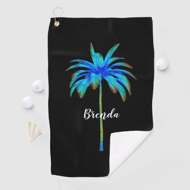 Tropical Turquoise Palm Tree Womens Personalised Golf Towel (InSitu)