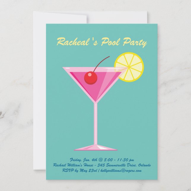 Tropical Turquoise Pool Party Invitation (Front)