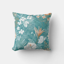 Tropical Turquoise & Terracotta Hibiscus Floral 