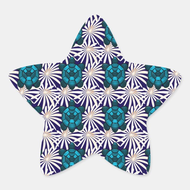 Tropical Turtle Floral Pattern Seamless Sea Turtle Star Sticker (Front)