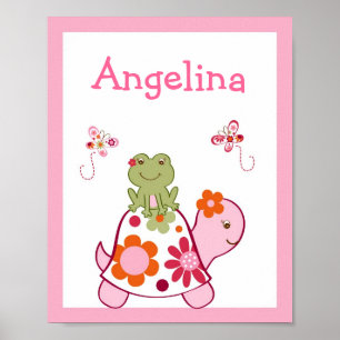 Tropical Turtle Frog Nursery Wall Art Name Print