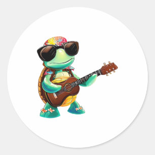 Tropical turtle with guitar classic round sticker