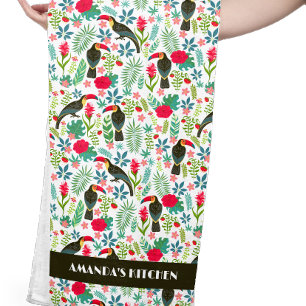 Tropical Tuscan Birds Tropical flower pattern Tea Towel