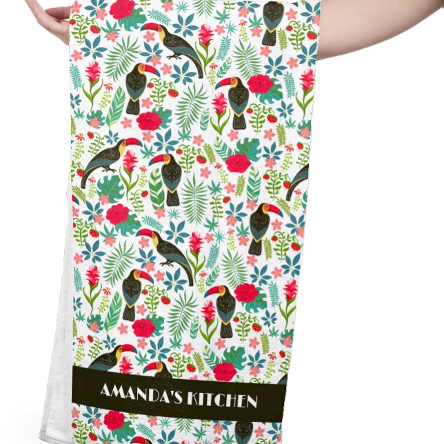 Tropical Tuscan Birds Tropical flower pattern Tea Towel (Creator Uploaded)