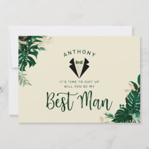 Tropical Tuxedo & Bow Tie Best Man Proposal Card