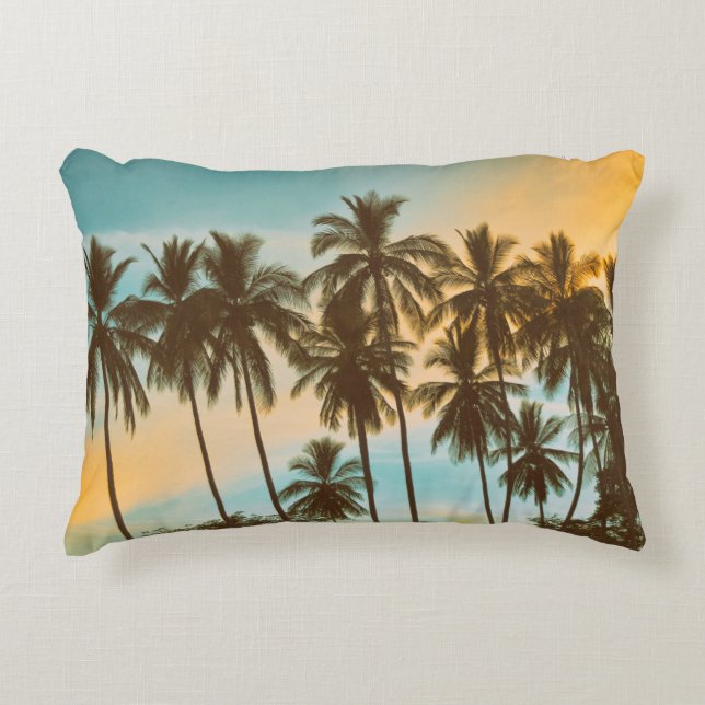 Tropical Twilight: Coconut Palm Silhouette Decorative Cushion (Front)