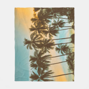 Tropical Twilight: Coconut Palm Silhouette Fleece Blanket