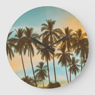 Tropical Twilight: Coconut Palm Silhouette Large Clock