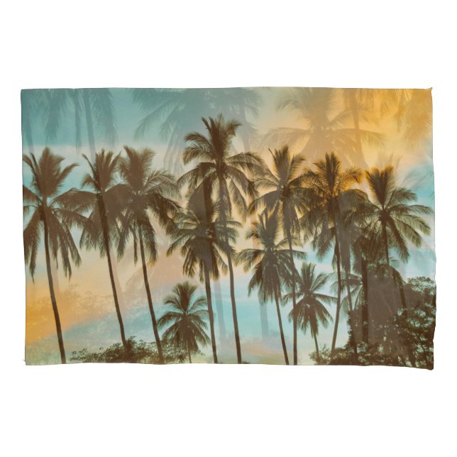 Tropical Twilight: Coconut Palm Silhouette Pillowcase (Front)