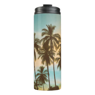 Tropical Twilight: Coconut Palm Silhouette Thermal Tumbler