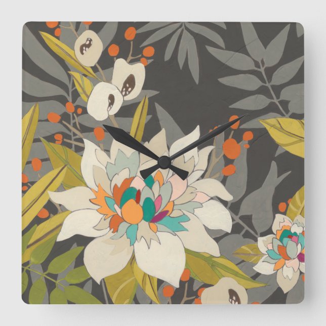 Tropical Twilight Flowers Square Wall Clock (Front)