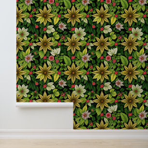 Tropical Twilight: Lush Leaves and Flowers Wallpaper