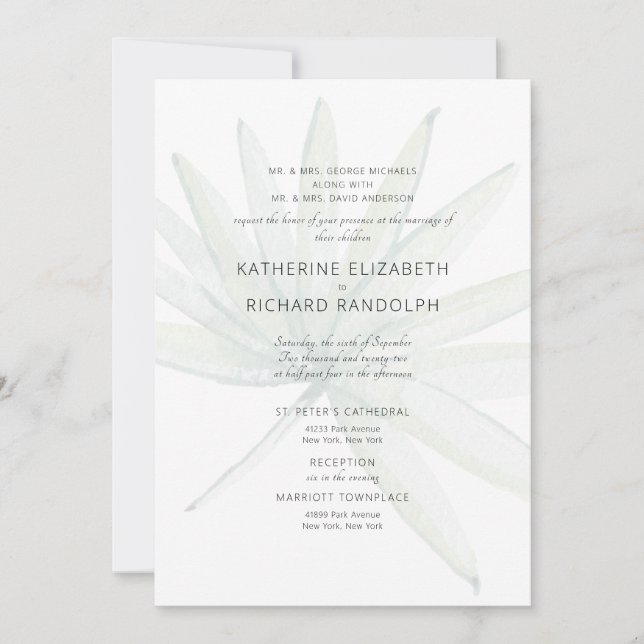 Tropical Two Venues White Both Parents Wedding Invitation (Front)