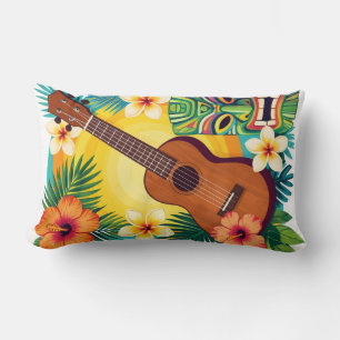 Tropical Ukulele Tiki Luau Party Vibes T-Shirt Lumbar Cushion