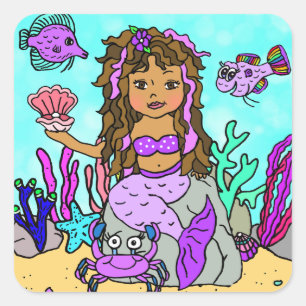 Tropical Under the Sea Purple Mermaid Square Sticker