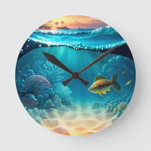 Tropical Underwater Landscape Round Clock