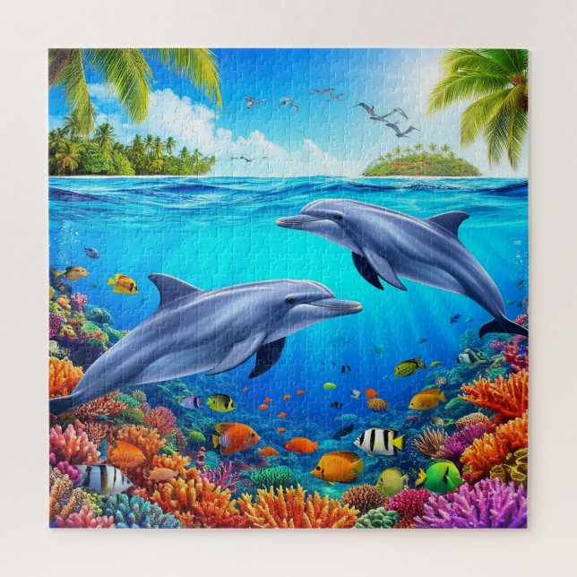 Tropical Underwater Scene Featuring Dolphins Jigsaw Puzzle (Vertical)