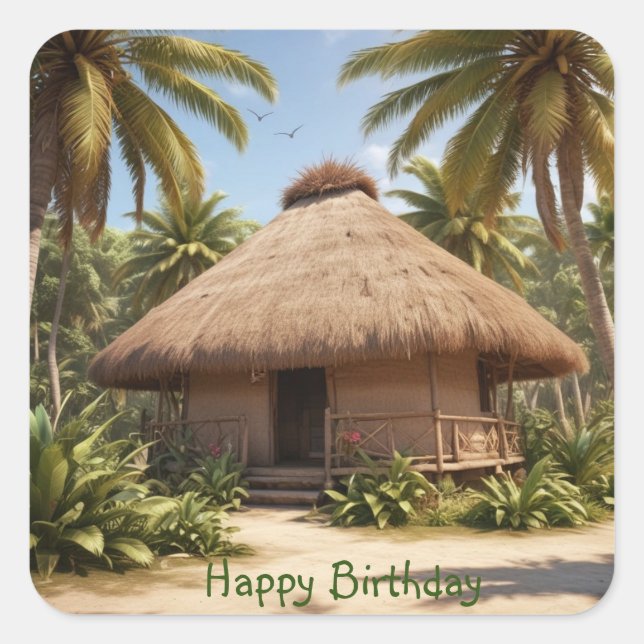 Tropical Vacation Birthday Square Sticker (Front)