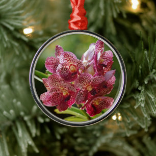 Tropical Vanda Orchid Cluster Metal Ornament