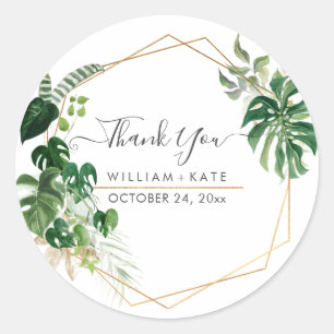 Tropical Variegated Greenery Thank You Classic Round Sticker