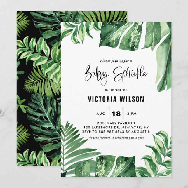 Tropical Variegated Leaves Summer Baby Sprinkle Invitation (Front/Back)