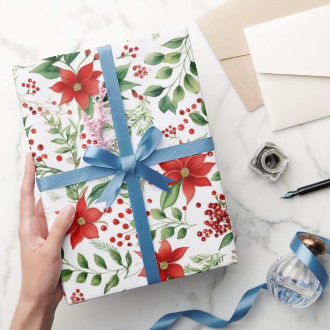 Tropical Vibe Christmas Poinsettia Pattern Wrapping Paper (Gifting)