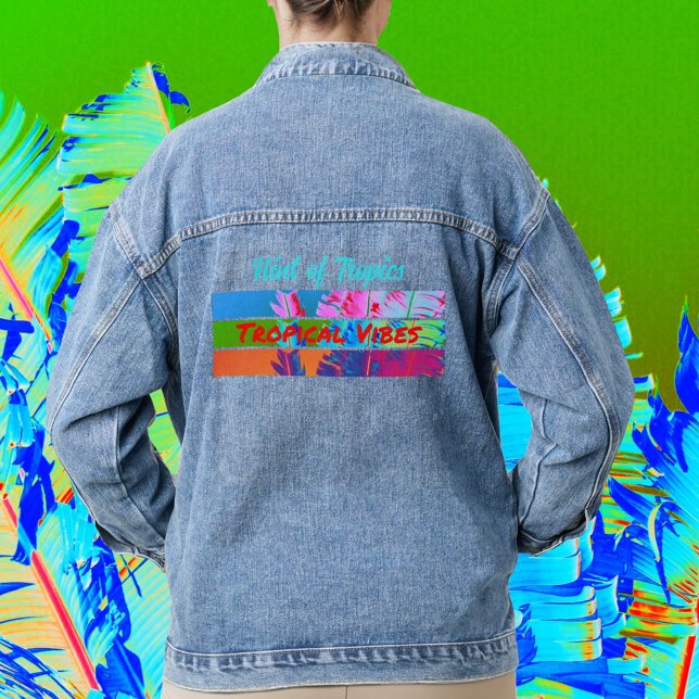 Tropical Vibes Colourful Palm Fronds with Name Denim Jacket (Creator Uploaded)